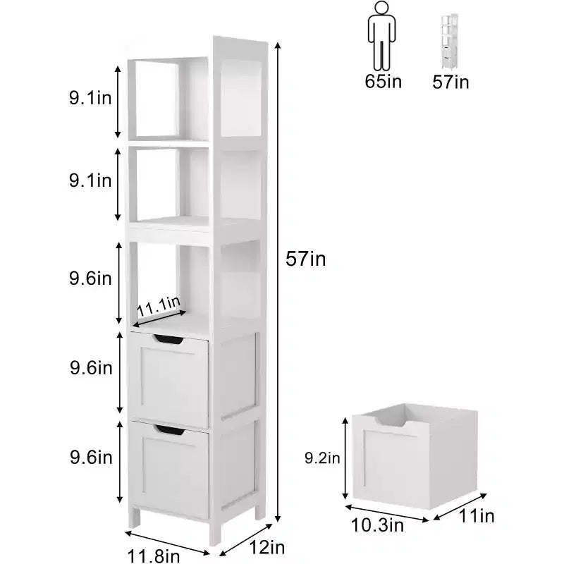 Meuble de rangement haut et étroit pour salle de bain de 145 cm avec étagères et tiroirs, organisateur de tour étanche