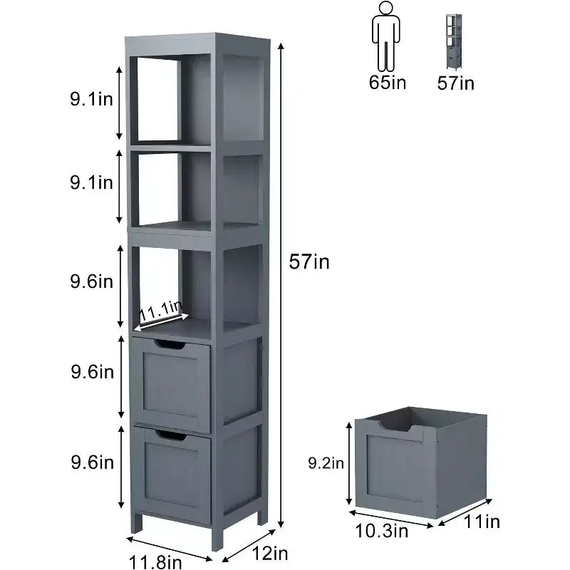 Meuble de rangement haut et étroit pour salle de bain de 145 cm avec étagères et tiroirs, organisateur de tour étanche