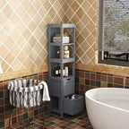 Meuble de rangement haut et étroit pour salle de bain de 145 cm avec étagères et tiroirs, organisateur de tour étanche