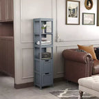 Meuble de rangement haut et étroit pour salle de bain de 145 cm avec étagères et tiroirs, organisateur de tour étanche