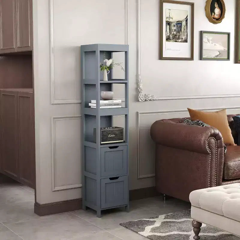 Meuble de rangement haut et étroit pour salle de bain de 145 cm avec étagères et tiroirs, organisateur de tour étanche