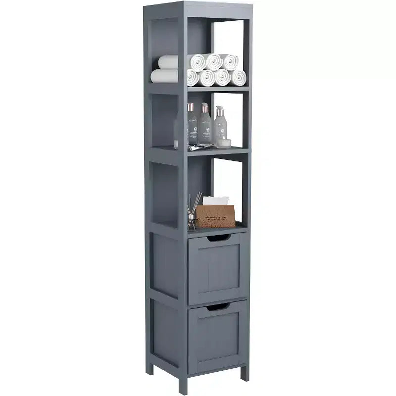 Meuble de rangement haut et étroit pour salle de bain de 145 cm avec étagères et tiroirs, organisateur de tour étanche