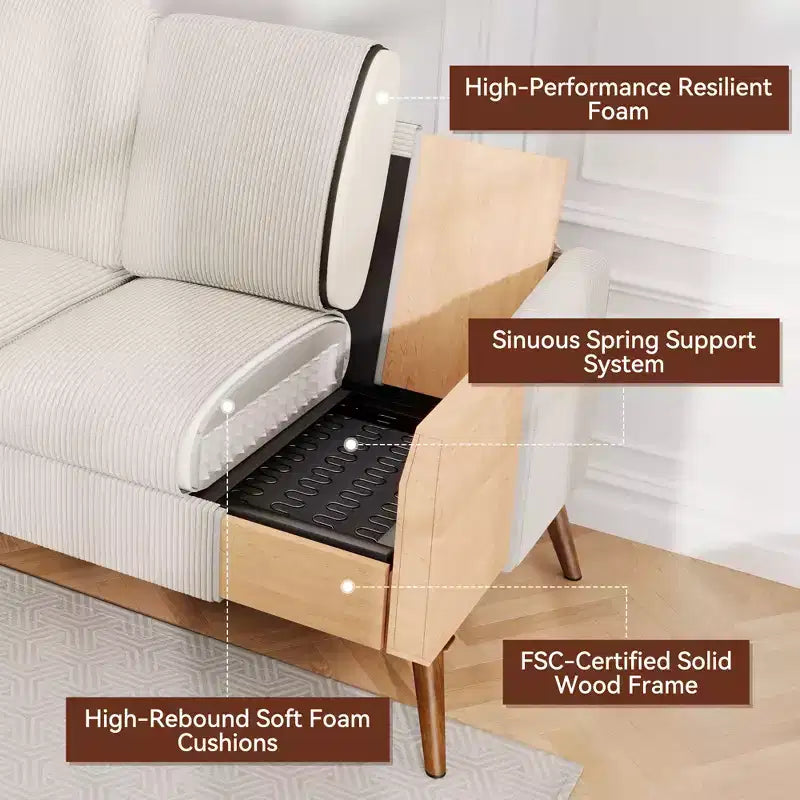 Causeuse, coussin en mousse à mémoire de forme avec assemblage sans outils, design moderne du milieu du siècle pour petits espaces