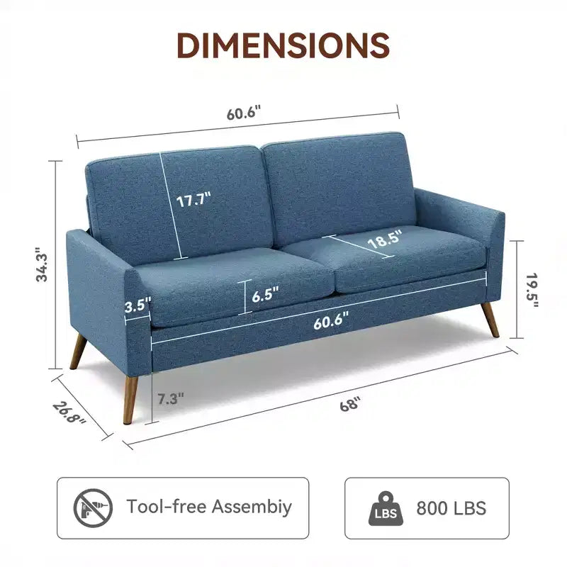 Causeuse, coussin en mousse à mémoire de forme avec assemblage sans outils, design moderne du milieu du siècle pour petits espaces