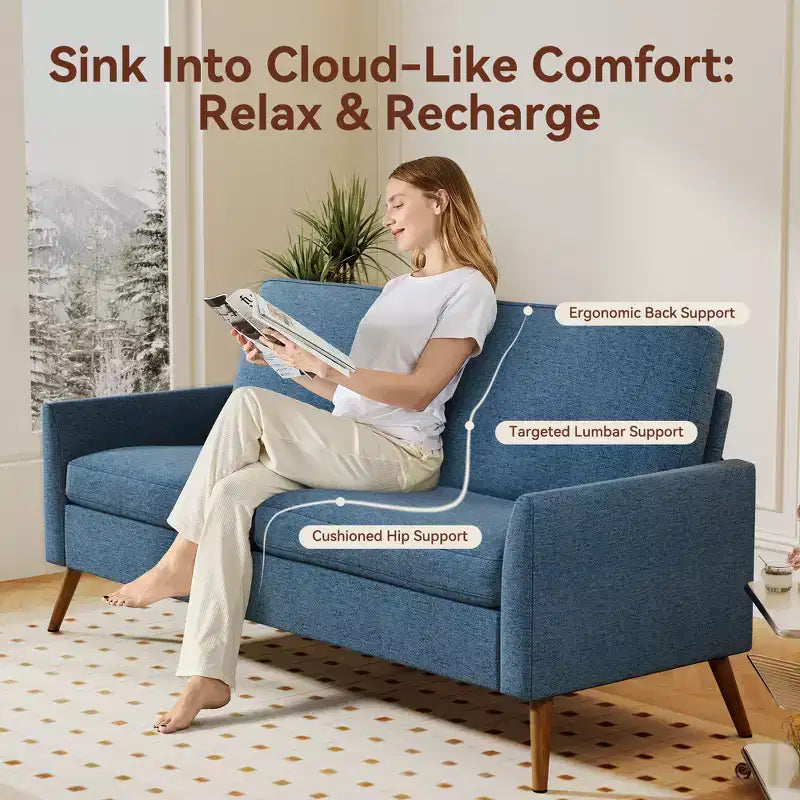 Causeuse, coussin en mousse à mémoire de forme avec assemblage sans outils, design moderne du milieu du siècle pour petits espaces