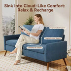 Causeuse, coussin en mousse à mémoire de forme avec assemblage sans outils, design moderne du milieu du siècle pour petits espaces