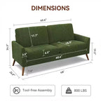 Causeuse, coussin en mousse à mémoire de forme avec assemblage sans outils, design moderne du milieu du siècle pour petits espaces
