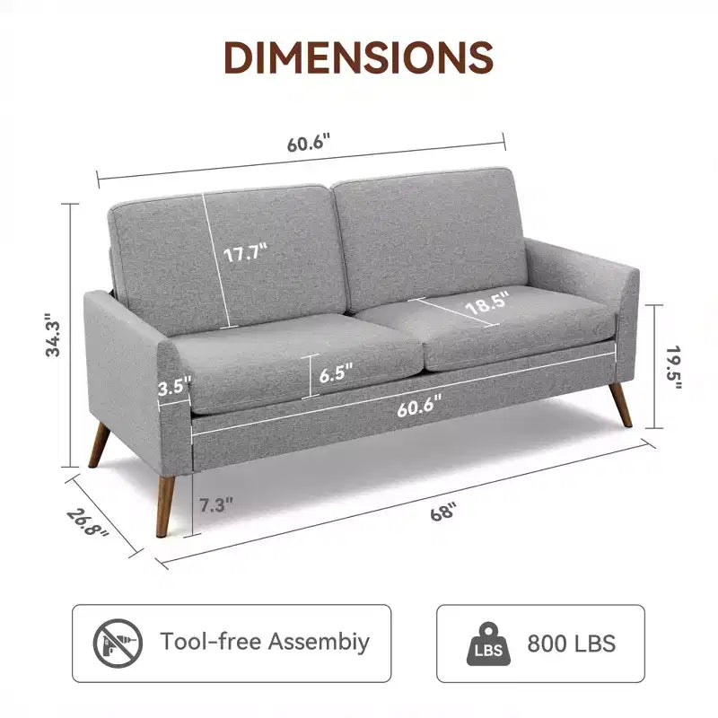 Causeuse, coussin en mousse à mémoire de forme avec assemblage sans outils, design moderne du milieu du siècle pour petits espaces
