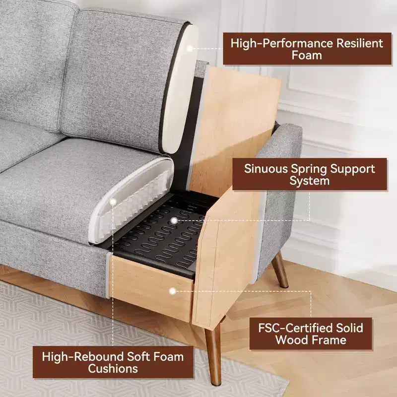 Causeuse, coussin en mousse à mémoire de forme avec assemblage sans outils, design moderne du milieu du siècle pour petits espaces