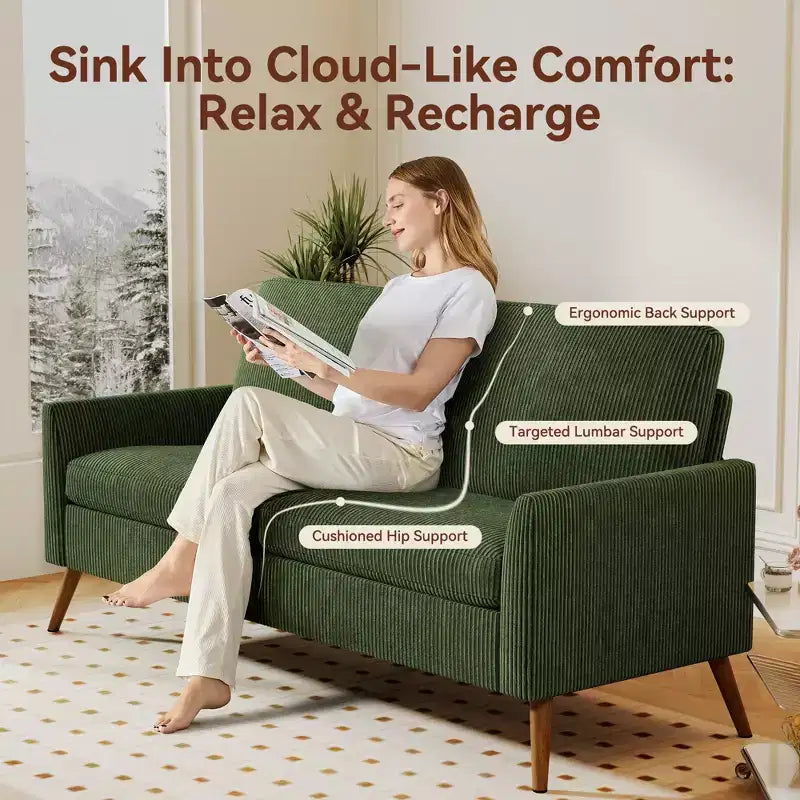 Causeuse, coussin en mousse à mémoire de forme avec assemblage sans outils, design moderne du milieu du siècle pour petits espaces