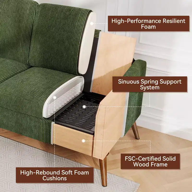 Causeuse, coussin en mousse à mémoire de forme avec assemblage sans outils, design moderne du milieu du siècle pour petits espaces