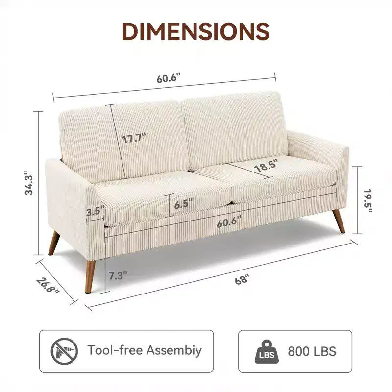 Causeuse, coussin en mousse à mémoire de forme avec assemblage sans outils, design moderne du milieu du siècle pour petits espaces