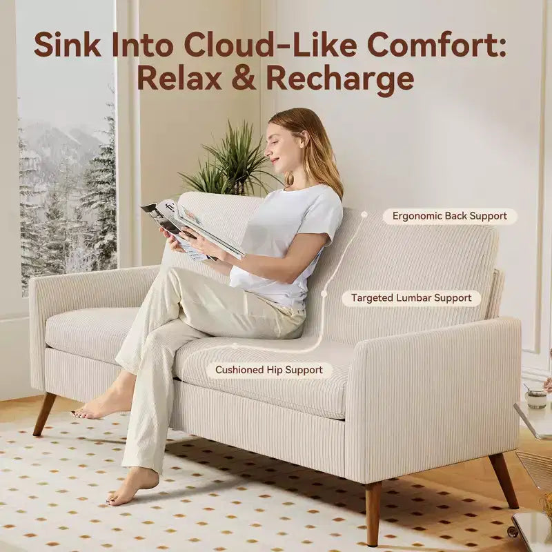 Causeuse, coussin en mousse à mémoire de forme avec assemblage sans outils, design moderne du milieu du siècle pour petits espaces