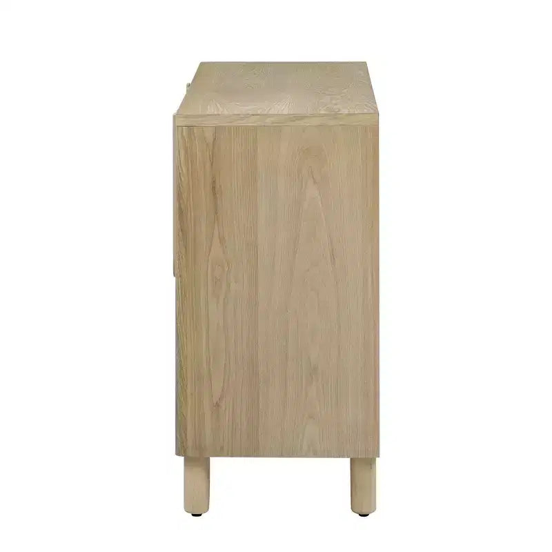Bahut 4 portes avec rangement, poignées uniques en arc et étagères réglables pour salle à manger et salon, naturel