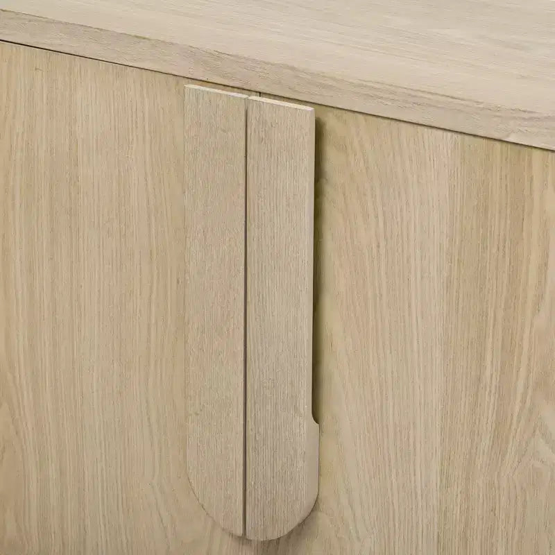 Bahut 4 portes avec rangement, poignées uniques en arc et étagères réglables pour salle à manger et salon, naturel
