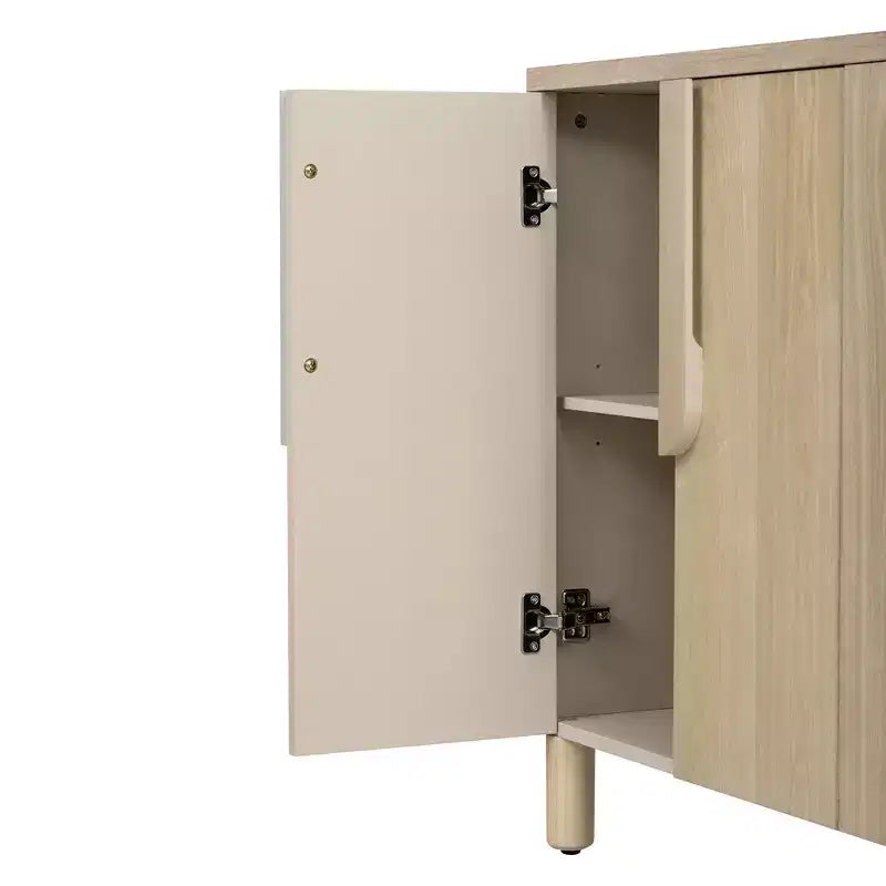 Bahut 4 portes avec rangement, poignées uniques en arc et étagères réglables pour salle à manger et salon, naturel
