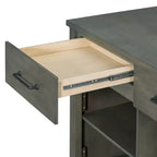 Îlot de cuisine extensible avec rangement et prises électriques, chariot de cuisine rétro multifonctionnel sur roulettes avec tiroirs et étagères ouvertes, gris