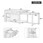Îlot de cuisine extensible avec rangement et prises électriques, chariot de cuisine rétro multifonctionnel sur roulettes avec tiroirs et étagères ouvertes, gris