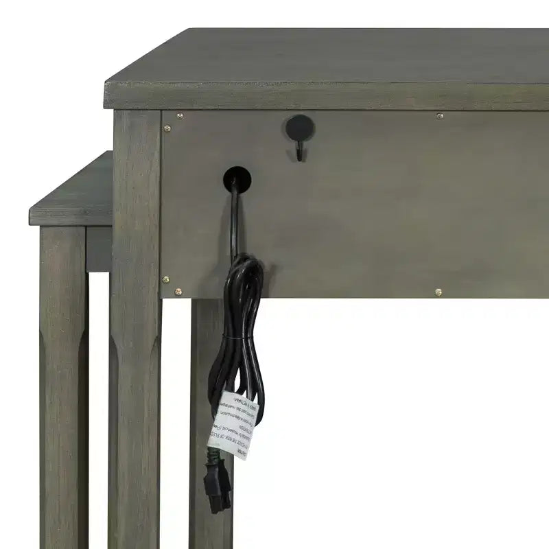 Îlot de cuisine extensible avec rangement et prises électriques, chariot de cuisine rétro multifonctionnel sur roulettes avec tiroirs et étagères ouvertes, gris