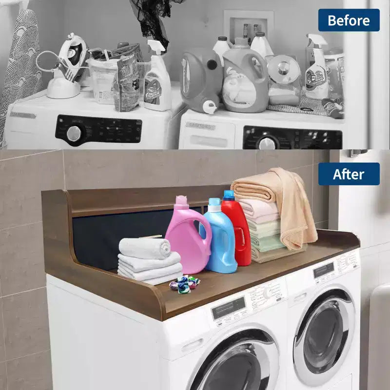 Organisateur de linge en bois à 2 niveaux pour lave-linge/sèche-linge 54x27.55 avec tiroirs et patins antidérapants