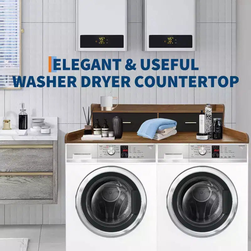 Organisateur de linge en bois à 2 niveaux pour lave-linge/sèche-linge 54x27.55 avec tiroirs et patins antidérapants