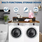 Organisateur de linge en bois à 2 niveaux pour lave-linge/sèche-linge 54x27.55 avec tiroirs et patins antidérapants