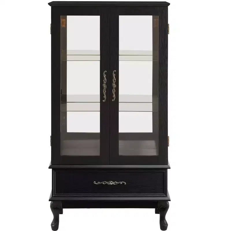 Vitrine élégante en verre lumineux - Meuble de rangement en bois pour le salon, la cuisine et le cellier - Idéale pour le vin, les jouets et les objets de collection - Noir