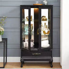 Vitrine élégante en verre lumineux - Meuble de rangement en bois pour le salon, la cuisine et le cellier - Idéale pour le vin, les jouets et les objets de collection - Noir