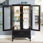 Vitrine élégante en verre lumineux - Meuble de rangement en bois pour le salon, la cuisine et le cellier - Idéale pour le vin, les jouets et les objets de collection - Noir