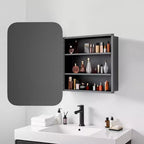 Armoires à pharmacie de salle de bain rectangulaires modernes 24 x 16 po, miroir mural encadré de métal avec rangement, noir