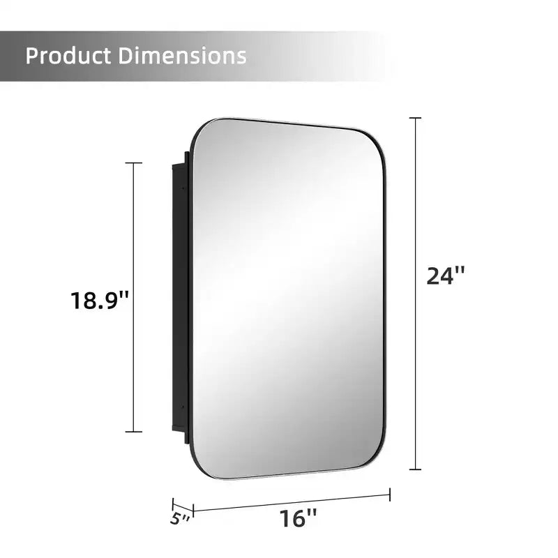 Armoires à pharmacie de salle de bain rectangulaires modernes 24 x 16 po, miroir mural encadré de métal avec rangement, noir