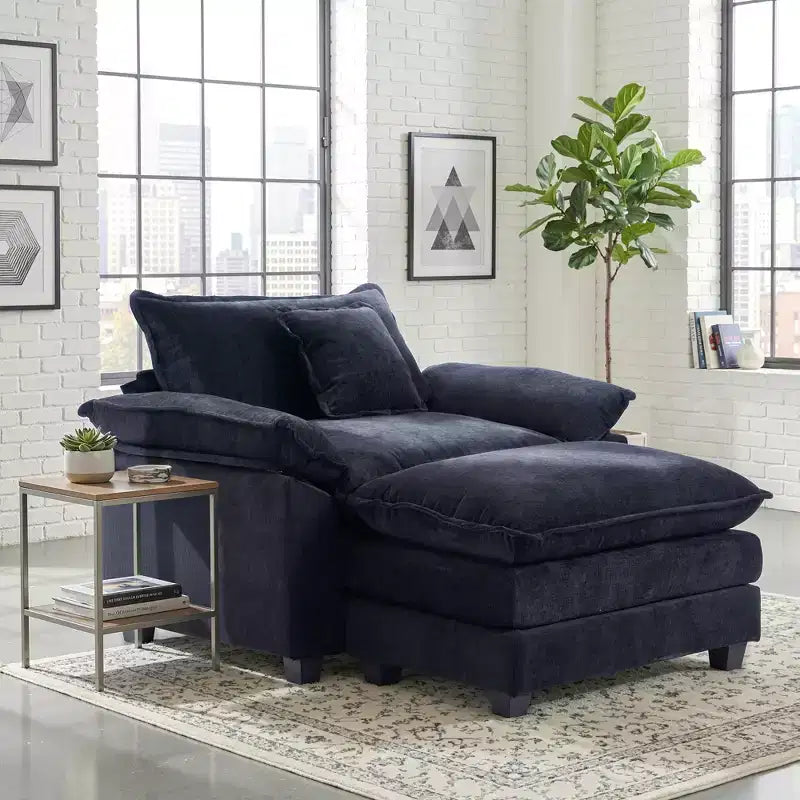 Fauteuil d'appoint surdimensionné en chenille avec pouf
