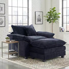 Fauteuil d'appoint surdimensionné en chenille avec pouf