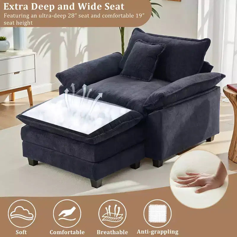 Fauteuil d'appoint surdimensionné en chenille avec pouf