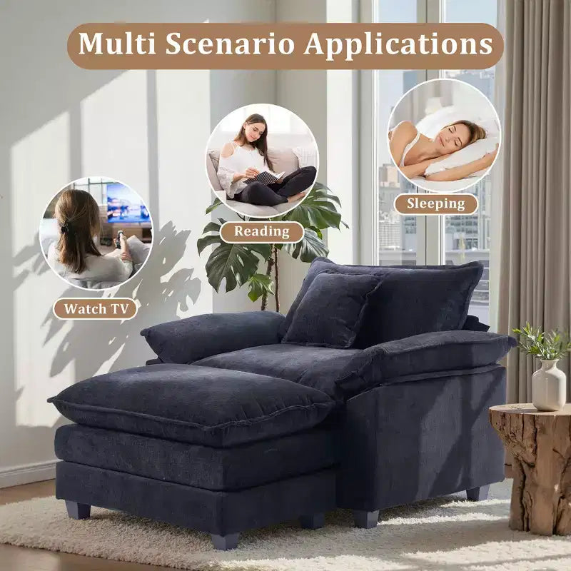 Fauteuil d'appoint surdimensionné en chenille avec pouf