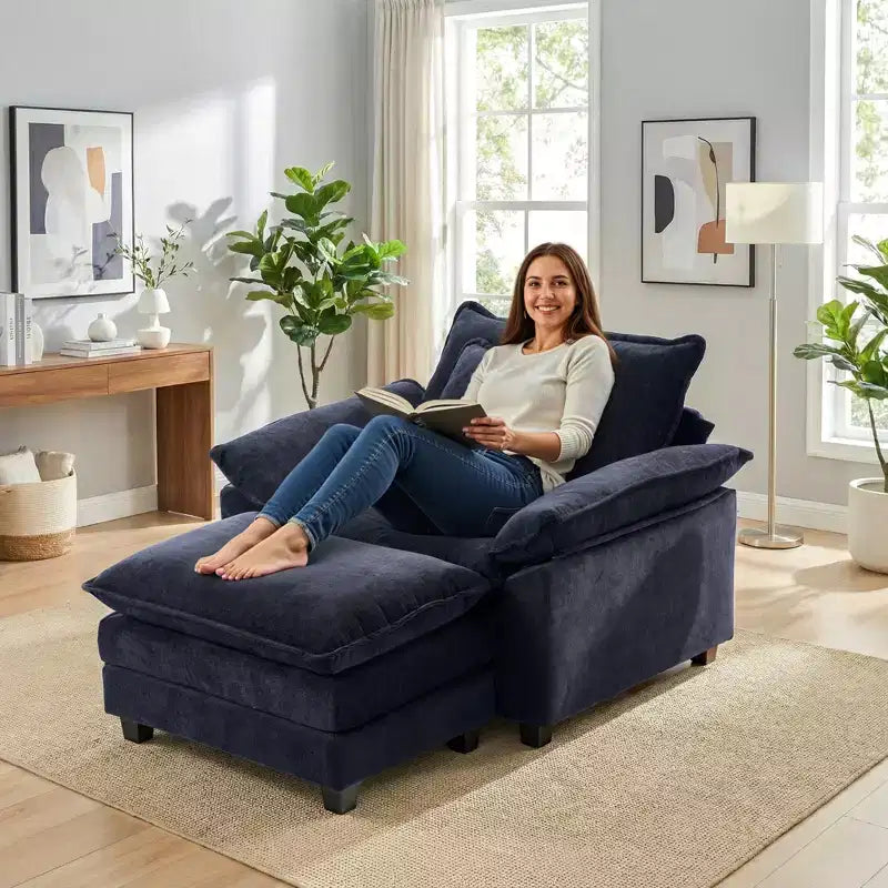 Fauteuil d'appoint surdimensionné en chenille avec pouf