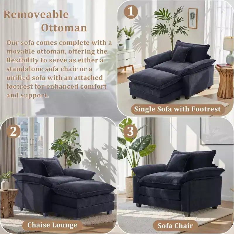 Fauteuil d'appoint surdimensionné en chenille avec pouf