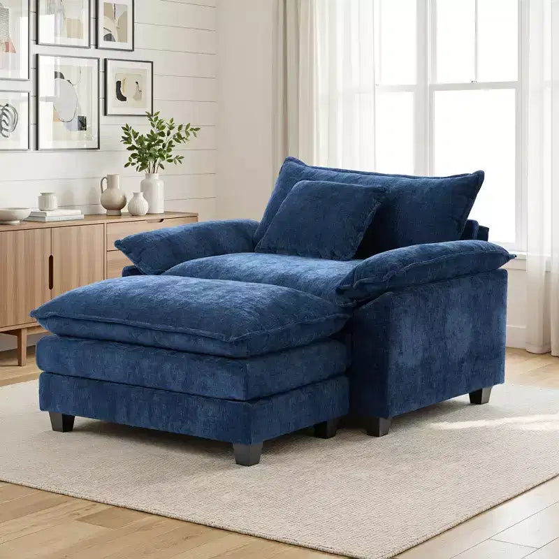 Fauteuil d'appoint surdimensionné en chenille avec pouf