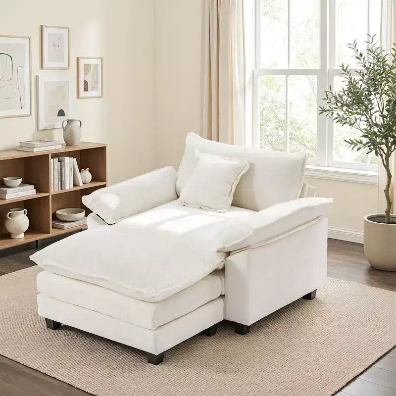 Fauteuil d'appoint surdimensionné en chenille avec pouf