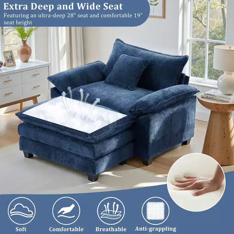Fauteuil d'appoint surdimensionné en chenille avec pouf