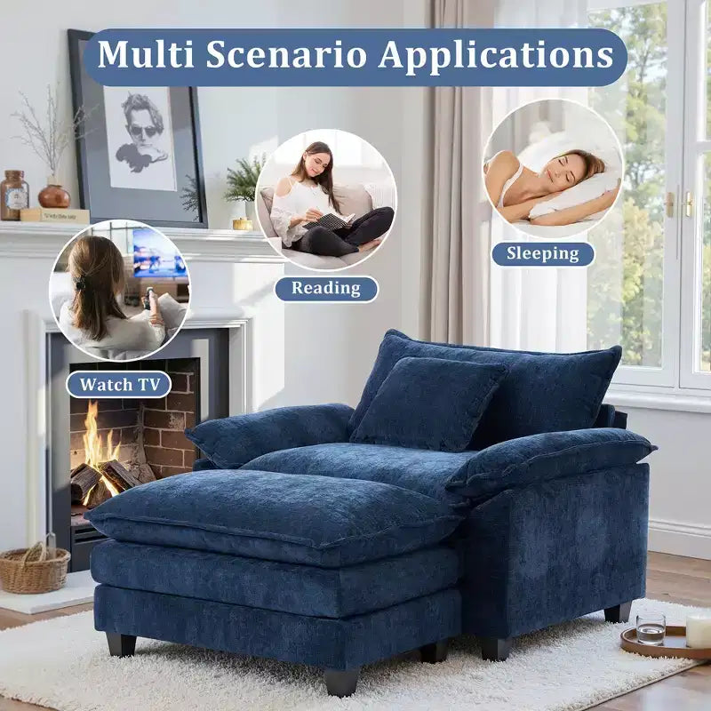 Fauteuil d'appoint surdimensionné en chenille avec pouf