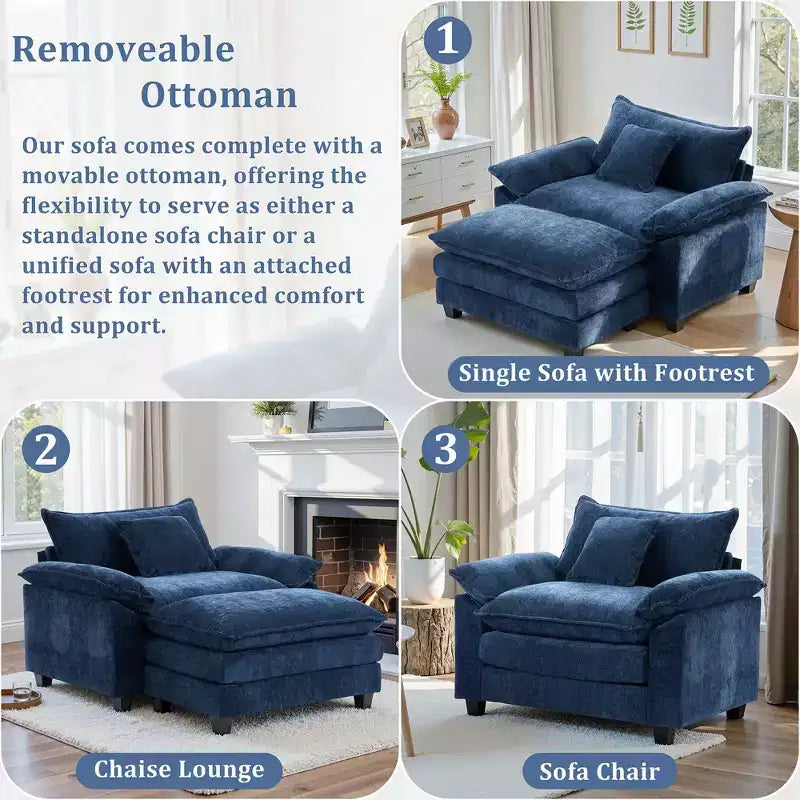 Fauteuil d'appoint surdimensionné en chenille avec pouf