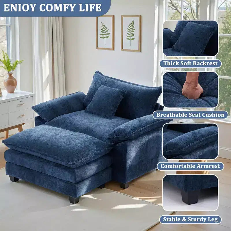 Fauteuil d'appoint surdimensionné en chenille avec pouf