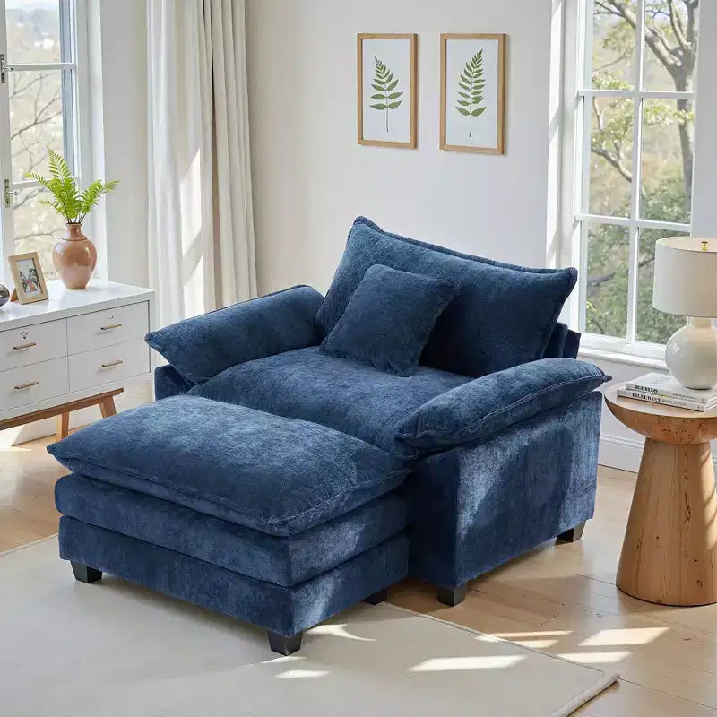 Fauteuil d'appoint surdimensionné en chenille avec pouf