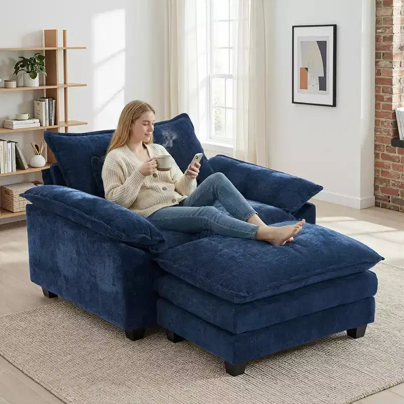 Fauteuil d'appoint surdimensionné en chenille avec pouf