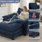 Fauteuil d'appoint surdimensionné en chenille avec pouf