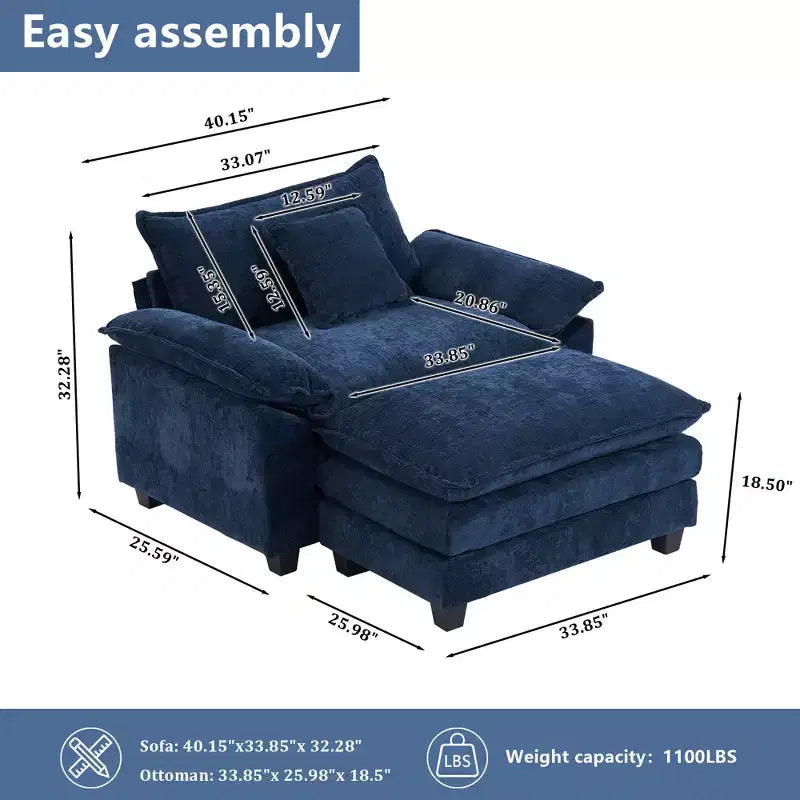 Fauteuil d'appoint surdimensionné en chenille avec pouf