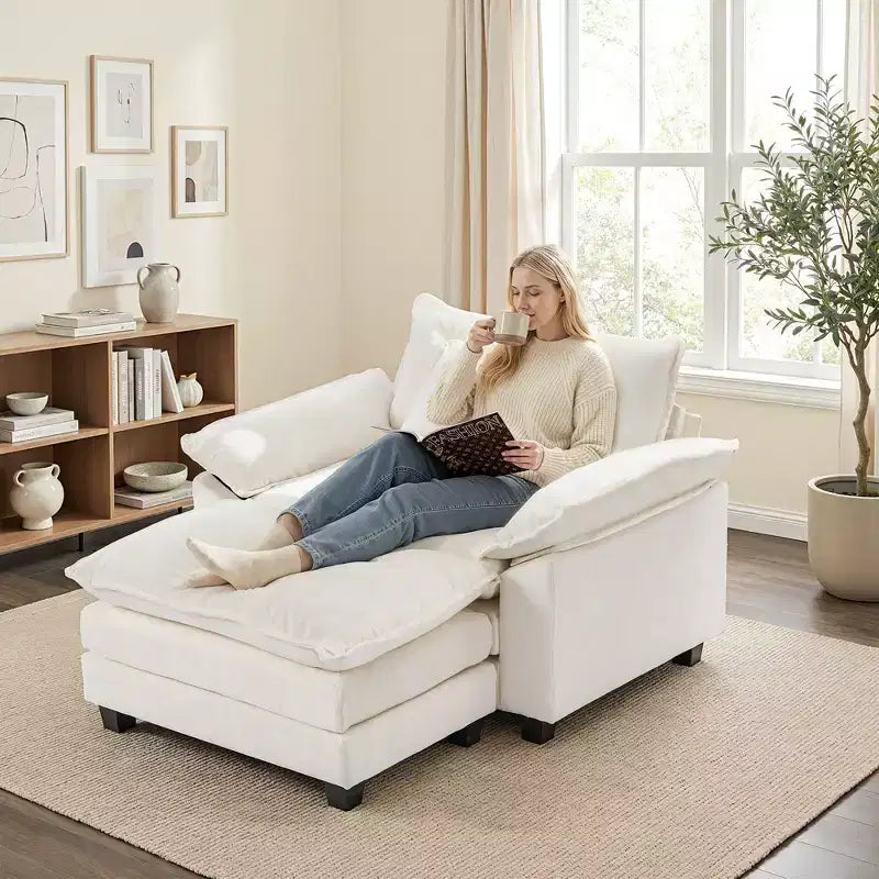 Fauteuil d'appoint surdimensionné en chenille avec pouf