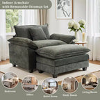 Fauteuil d'appoint surdimensionné en chenille avec pouf