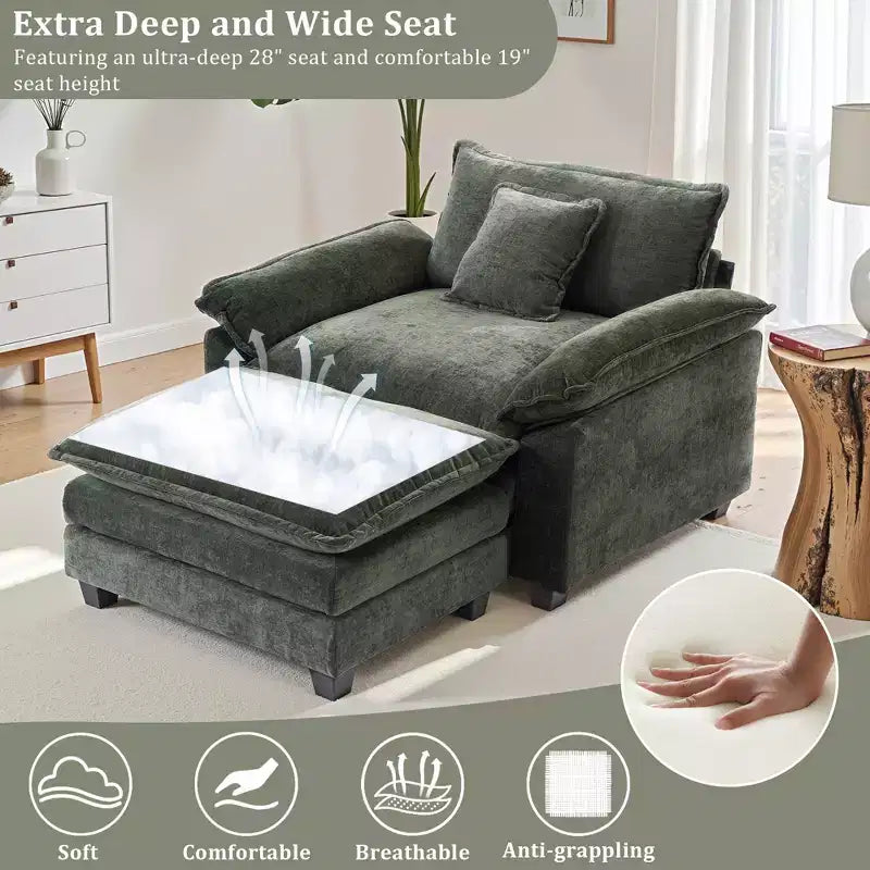 Fauteuil d'appoint surdimensionné en chenille avec pouf